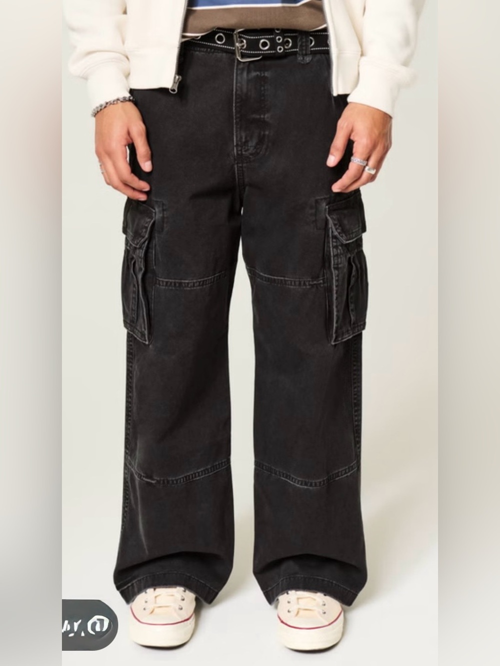 Hollister Black Baggy Cargo Pants Jeans Size 30 x 32